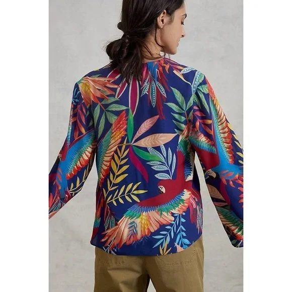Anthropologie Farm Rio Kaia Tropical Bird Blouse Size XS NWT Bell Sleeves - Picture 3 of 7